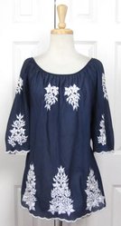 Vtg 70's Blue & White Embroidered Boho Tent Top .jpeg