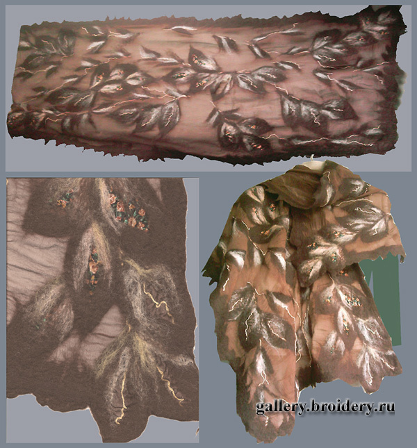 палантин, нанофелт, шифон 100% шелк, хлопок 100%, шерсть 100%