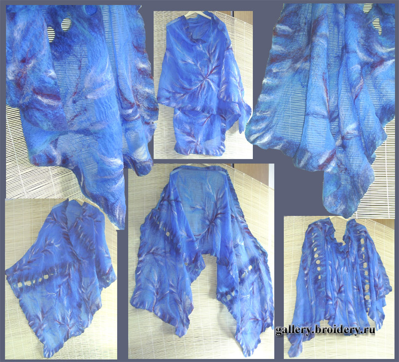 палантин, нанофелт (нановойлок), шифон шелк 100% + шерсть 100%, длина 2,85м, вес 102г