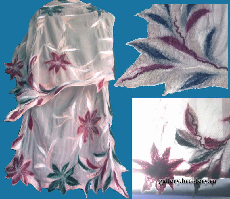 палантинчик, нанофелт,1,60х0,60м, шифон 100%шелк, шерсть 100