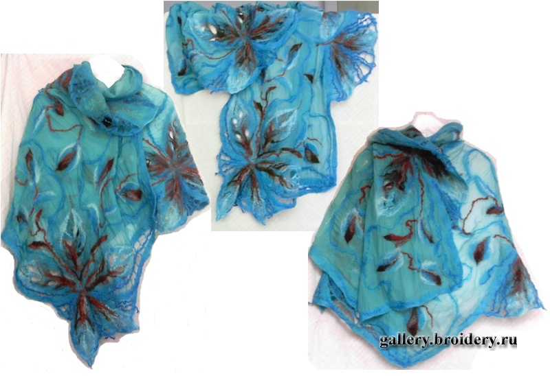 палантин, нанофелт, шифон 100% шелк, шерсть 100%, пряжа - шерсть50%+акрил50%, пряжа вискоза 100%