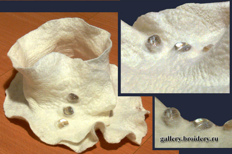 шарфик с перламутром (камни в фелте), крепдешин шелк100%, шерсть100%, сетка