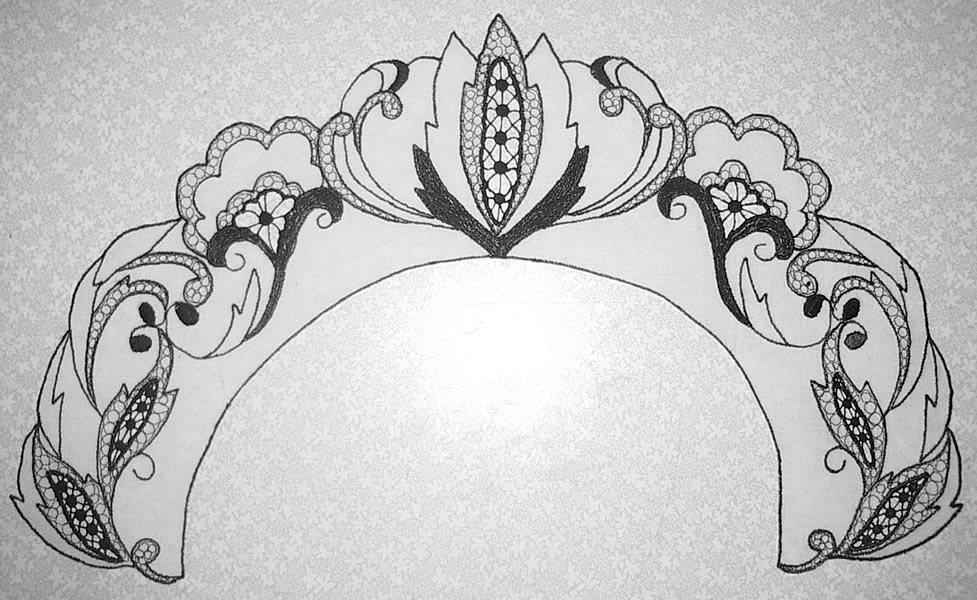 Воротник полукруглый ( на белом батисте черными нитками)