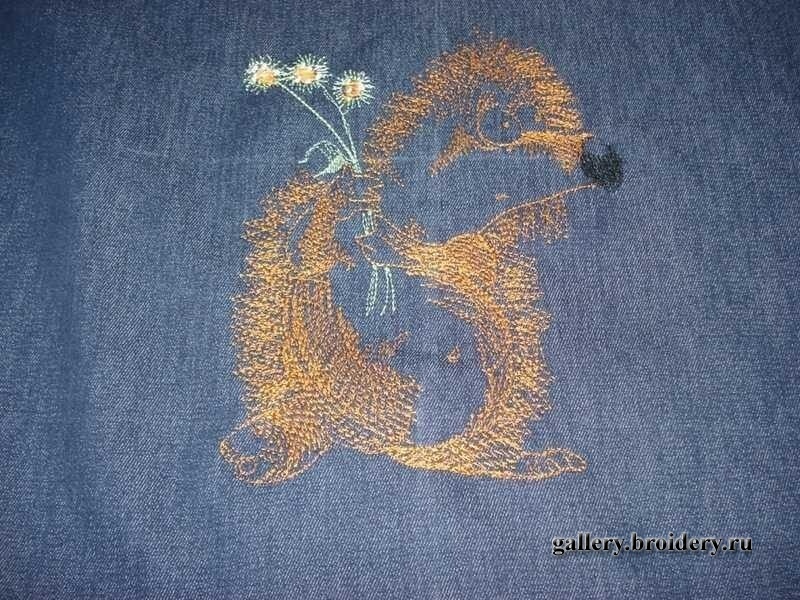 "Ежик в тумане". Машинная вышивка