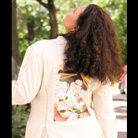 Машинная вышивка по картине японского художника. 