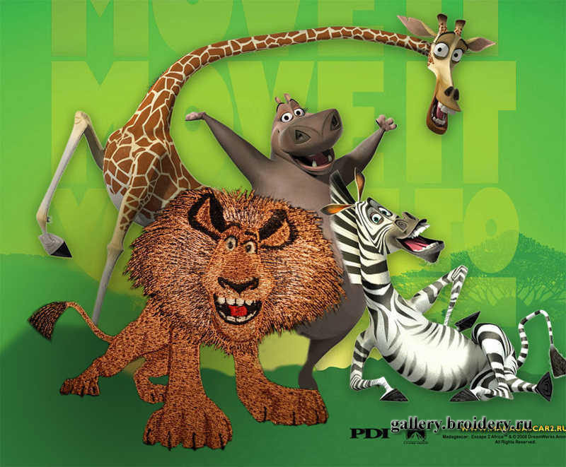 Дизайн машинной вышивка. Лев Алекс. Мультфильм Мадагаскар. 