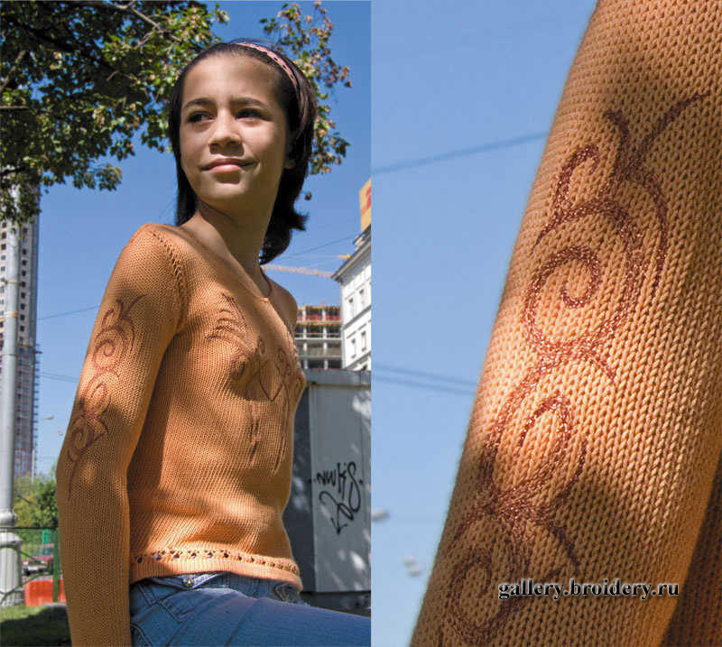 Кельтские узоры. Машинная вышивка на трикотаже. 