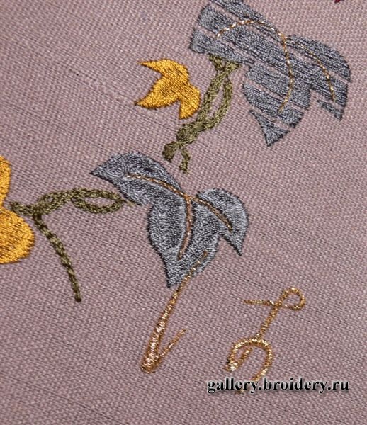 Виноградная ветвь. Деталь. Дизайн машинной вышивки. 