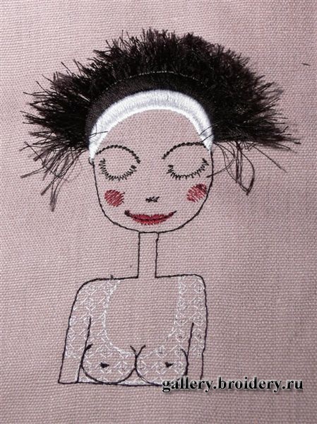 Варианты выполнения машинной вышивки. Волосы девочки. 