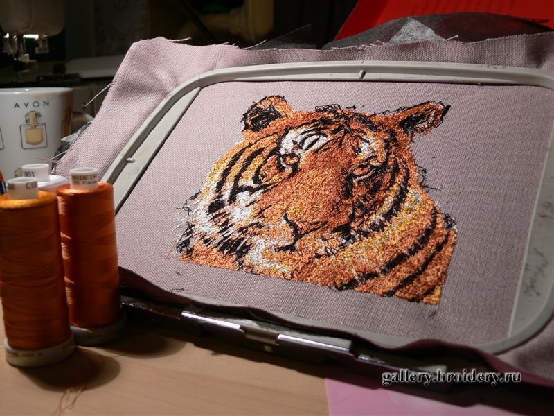 Амурский тигр. Машинная вышивка. 