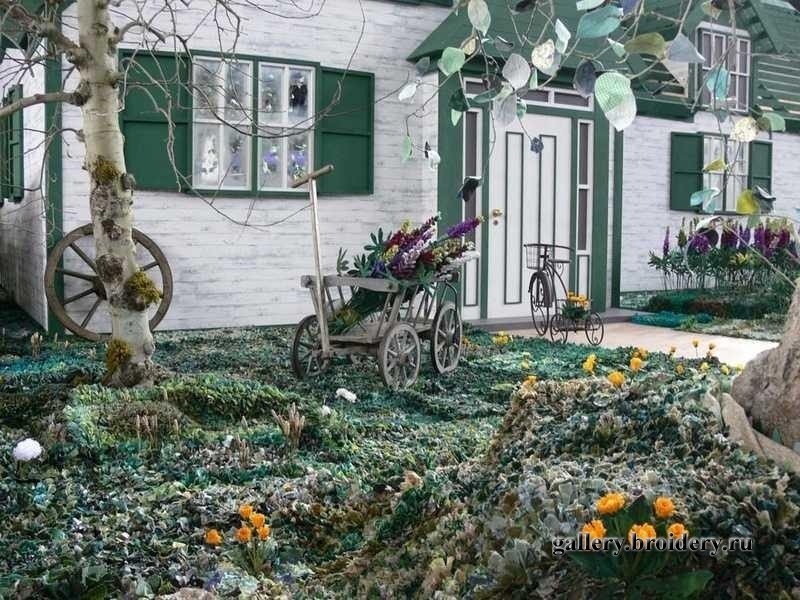 Маленький домик в деревне из квилта. 