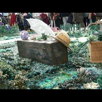 Трава у дома из кусочков материала. Квилт. Фестиваль в Токио. 