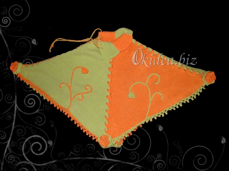 Пончо (машинное вязание, отделка - крючок, воротник со шнуровкой, можно сделать высоким - закрывающим горло) 