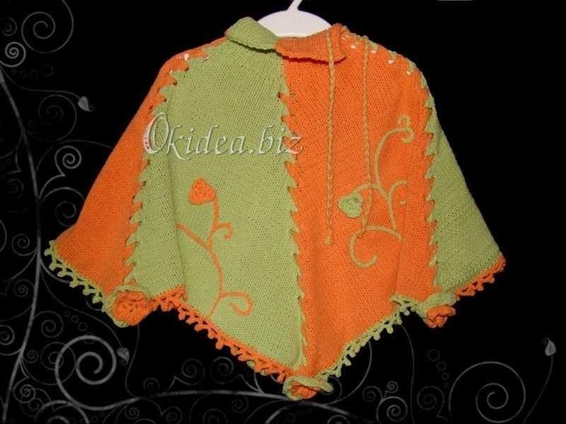Пончо (машинное вязание, отделка - крючок, воротник со шнуровкой, можно сделать высоким - закрывающим горло) 