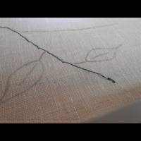 Первая вышитая веточка с листочками