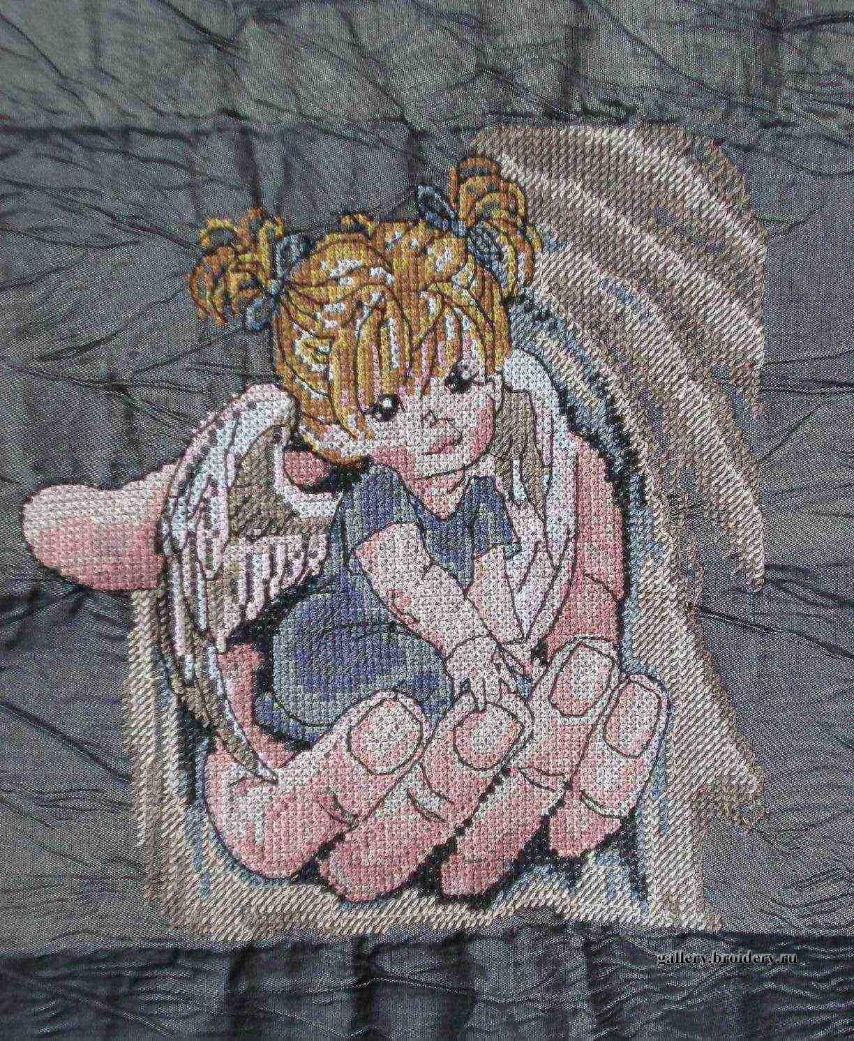 Ангел на ладошке. Машинная вышивка крестом