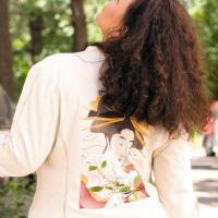 Машинная вышивка по картине японского художника. 