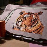 Амурский тигр. Машинная вышивка. 