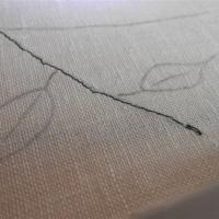 Первая вышитая веточка с листочками