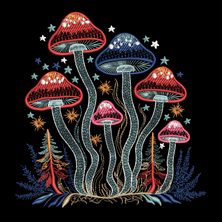 Изображение "Тонизирующие мухоморы" дизайн машинной вышивки 