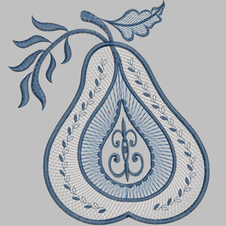 Изображение "Груша небесная гжель" дизайн машинной вышивки 