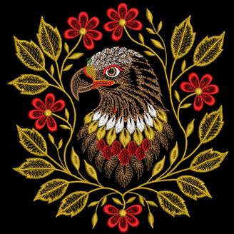 Изображение "Орёл в цветах" дизайн машинной вышивки 