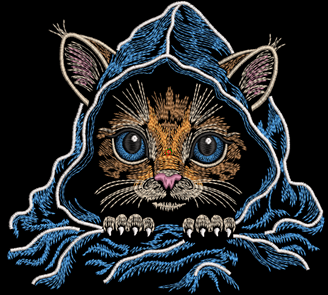 Изображение "Котя в капюшоне" дизайн машинной вышивки 