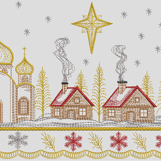 Изображение "Рождественская деревня" дизайн машинной вышивки 