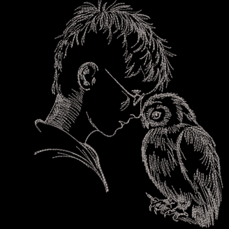 Изображение  "Мальчик с Совой" дизайн машинной вышивки 