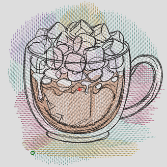 Изображение "Какао с зефирками" дизайн машинной вышивки 