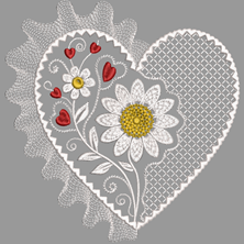 Изображение "Сердце в ромашках" дизайн машинной вышивки 