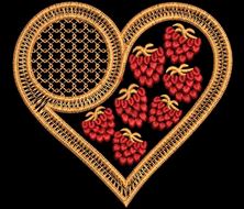 Изображение "Сердце в малине" дизайн машинной вышивки 