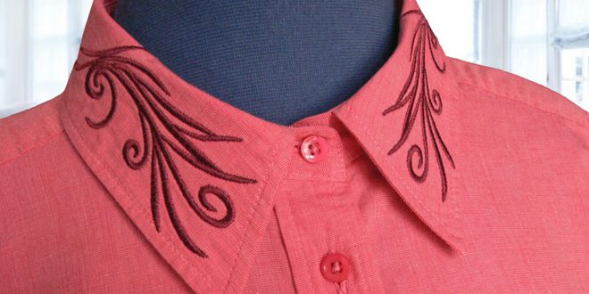 машинная вышивка на воротнике