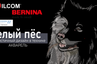 Реалистичные дизайны машинной вышивки в Wilcom ES: белый пёс в технике акварель